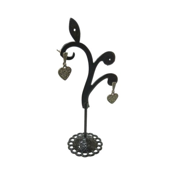 vintage 1950s mc sterling silver tiny crystal heart shaped dangle earrings - Picture 7 of 10